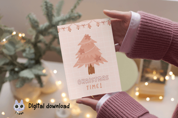 Download Pink Christmas Card Retro Print Template - Print Collection