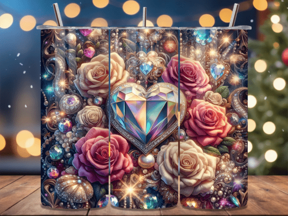 Download Diamond Gemstone Heart Rose Tumbler Wrap - Premium Resources