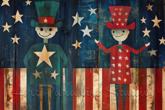 Download Patriotic Folk Art Rustic Style Print - Print Collection